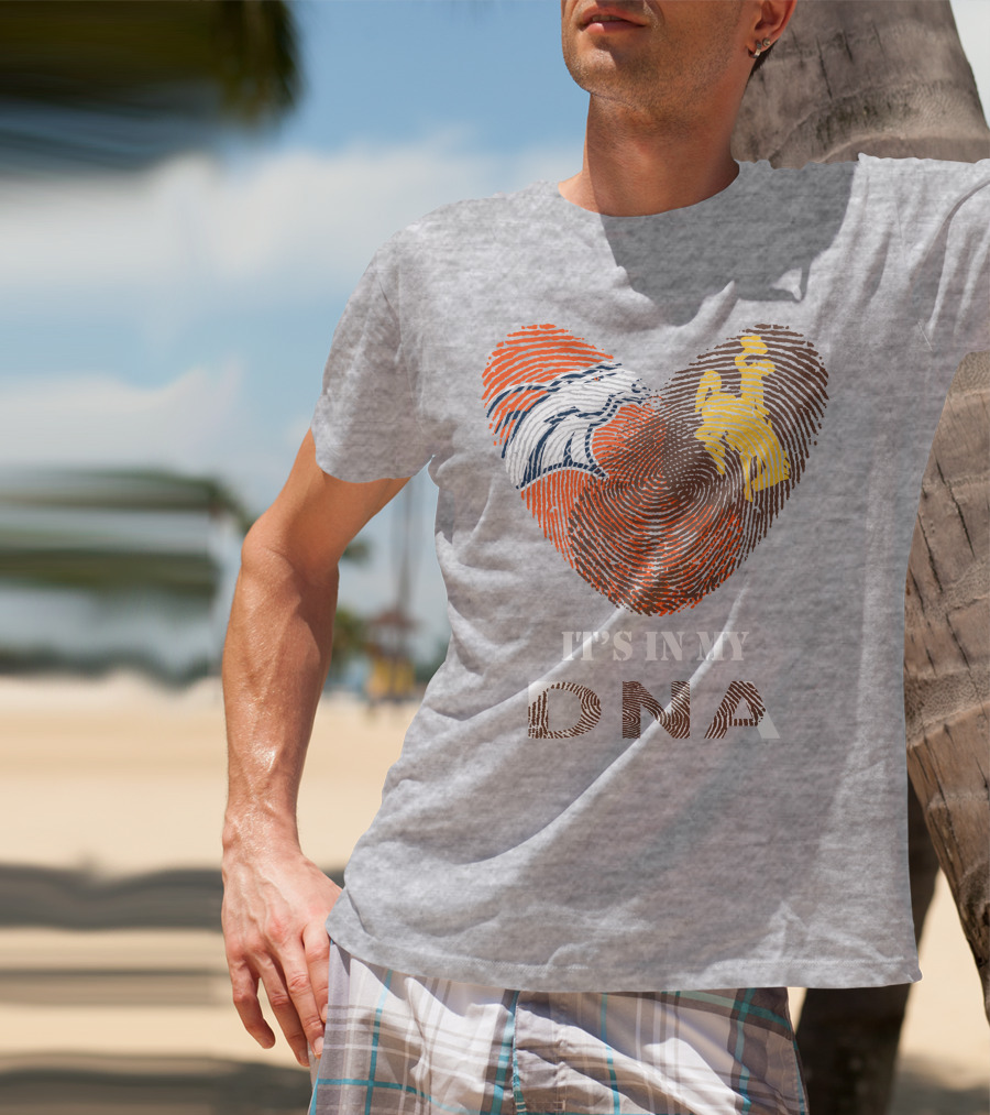 Denver Broncos And Wyoming Cowboys It's In My DNA Fingerprint Heart T-Shirt