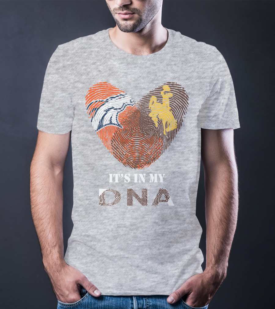Denver Broncos And Wyoming Cowboys It's In My DNA Fingerprint Heart T-Shirt
