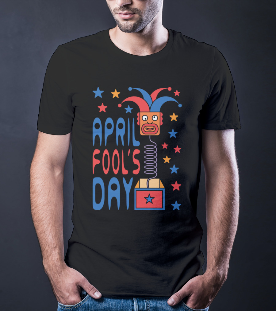 April Fool's Day Jack-in-the-Box Stars And Jester Hat T-Shirt