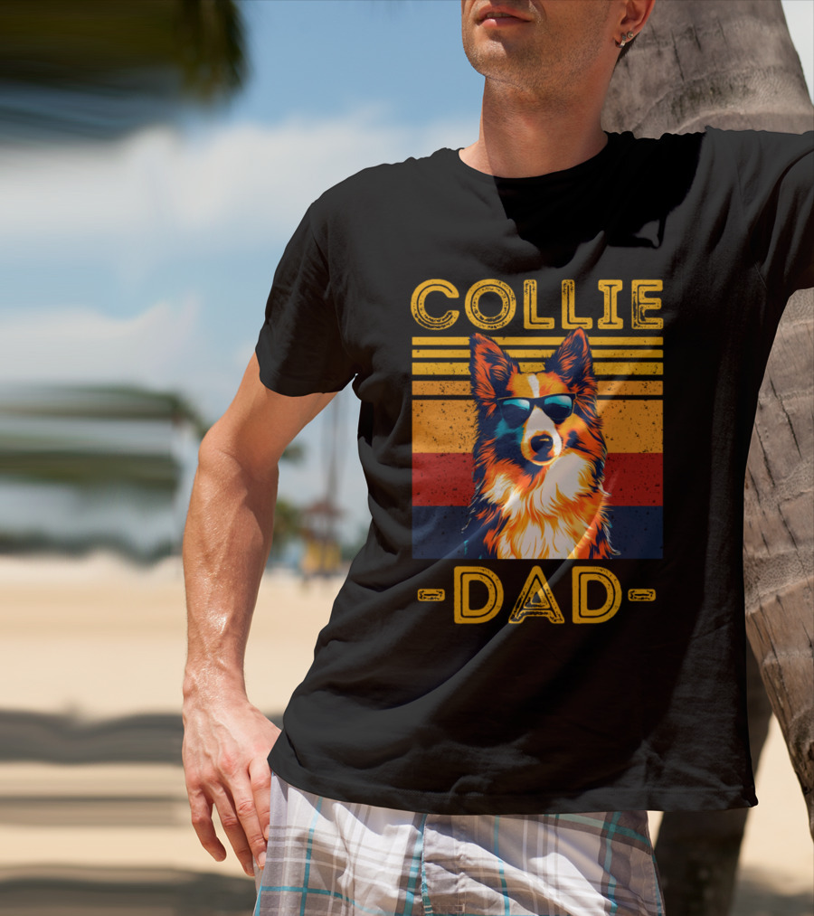 COLLIE DAD Retro Sunglasses Dog Vintage Stripes T-Shirt