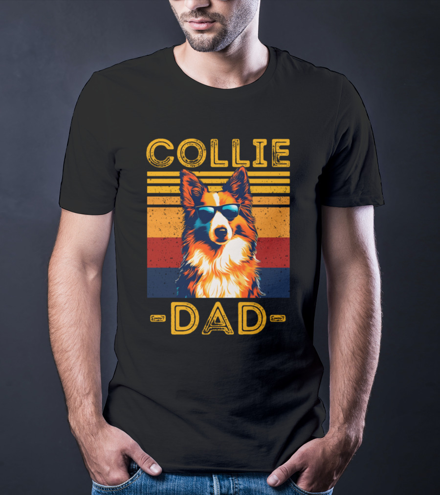 COLLIE DAD Retro Sunglasses Dog Vintage Stripes T-Shirt