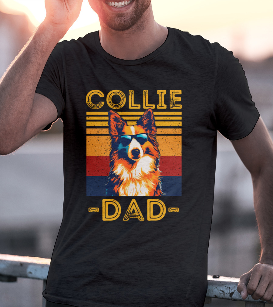 COLLIE DAD Retro Sunglasses Dog Vintage Stripes T-Shirt