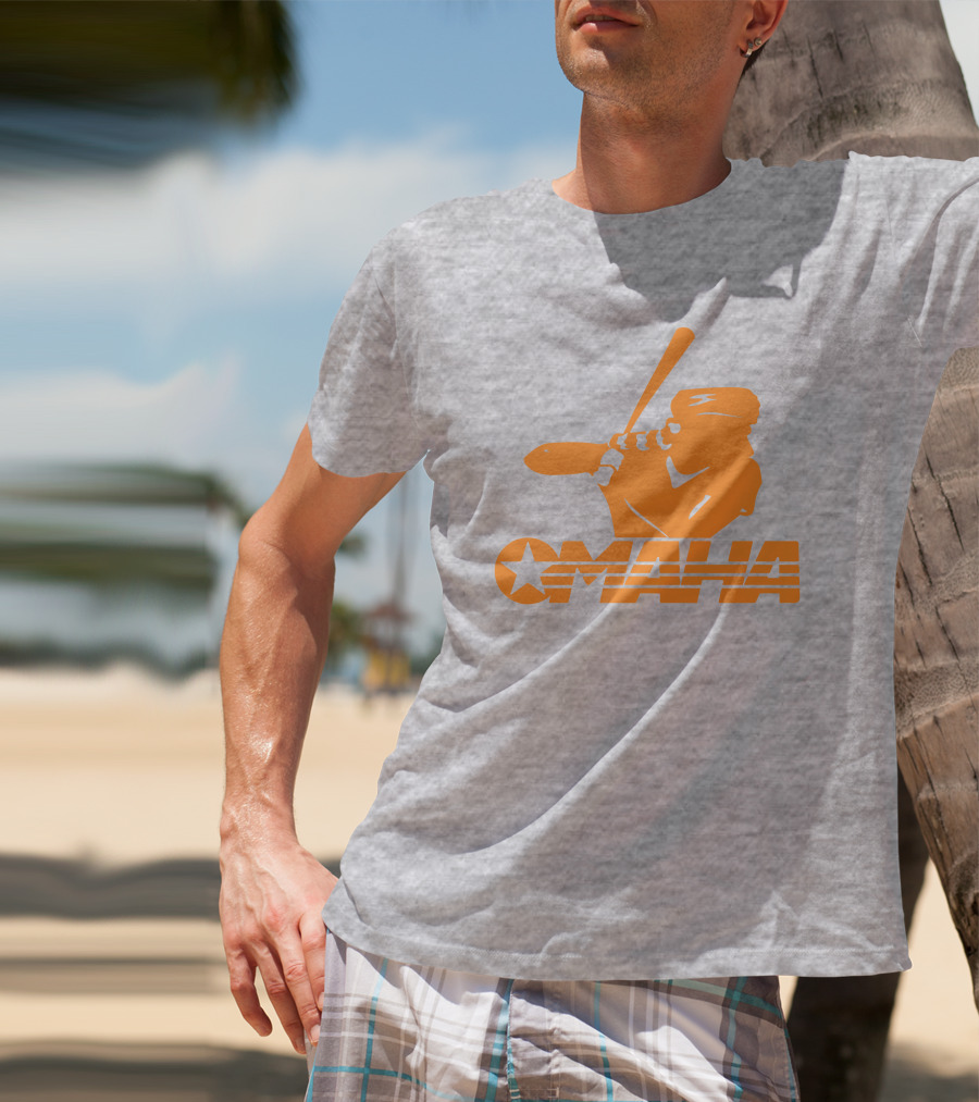 TN Omaha Baseball Silhouette With Star In Orange T-Shirt