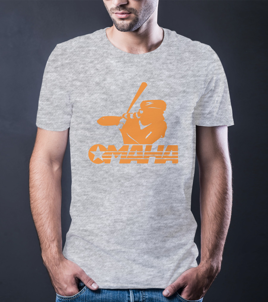 TN Omaha Baseball Silhouette With Star In Orange T-Shirt