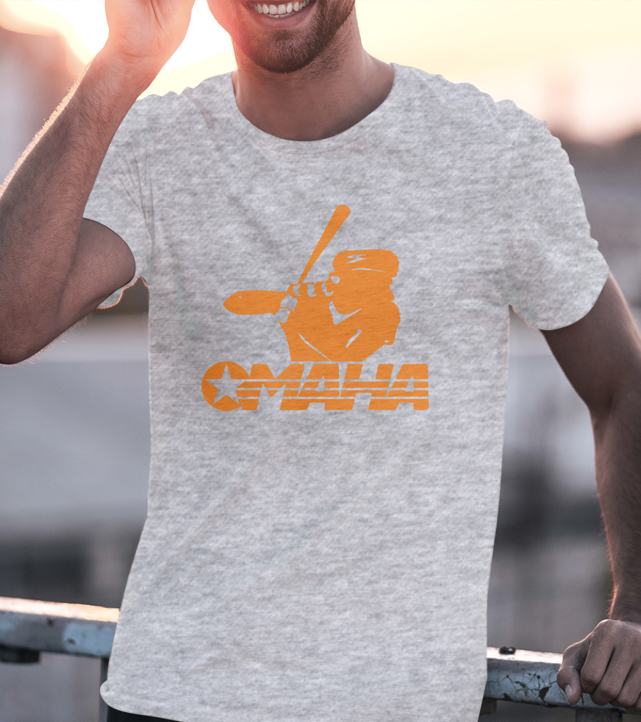 TN Omaha Baseball Silhouette With Star In Orange T-Shirt