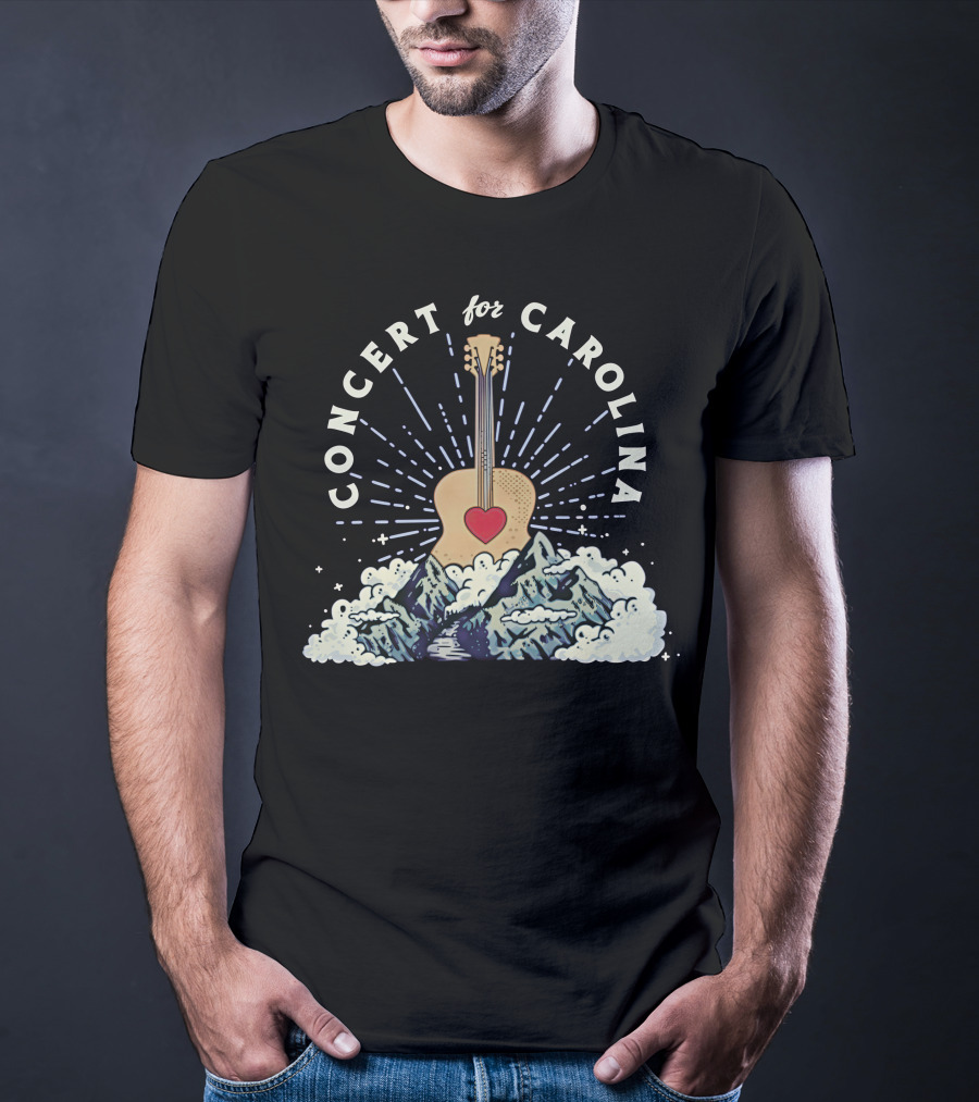 Concert For Carolina Guitar Heart Mountains T-Shirt