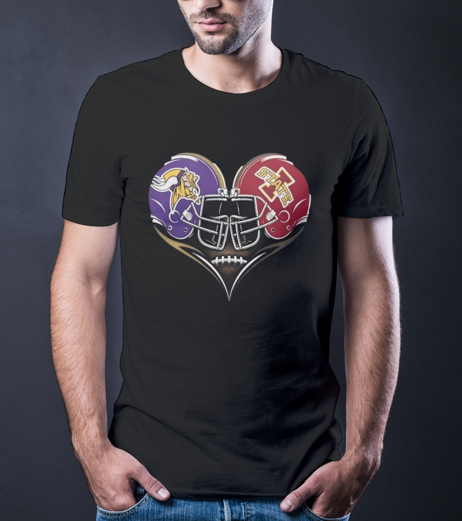 Minnesota Vikings Iowa State Cyclones Helmets Football Heart Fans T-Shirt