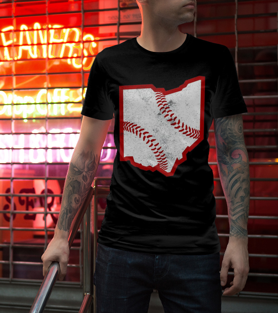 Ohio Baseball Map With Red Stitching T-Shirt