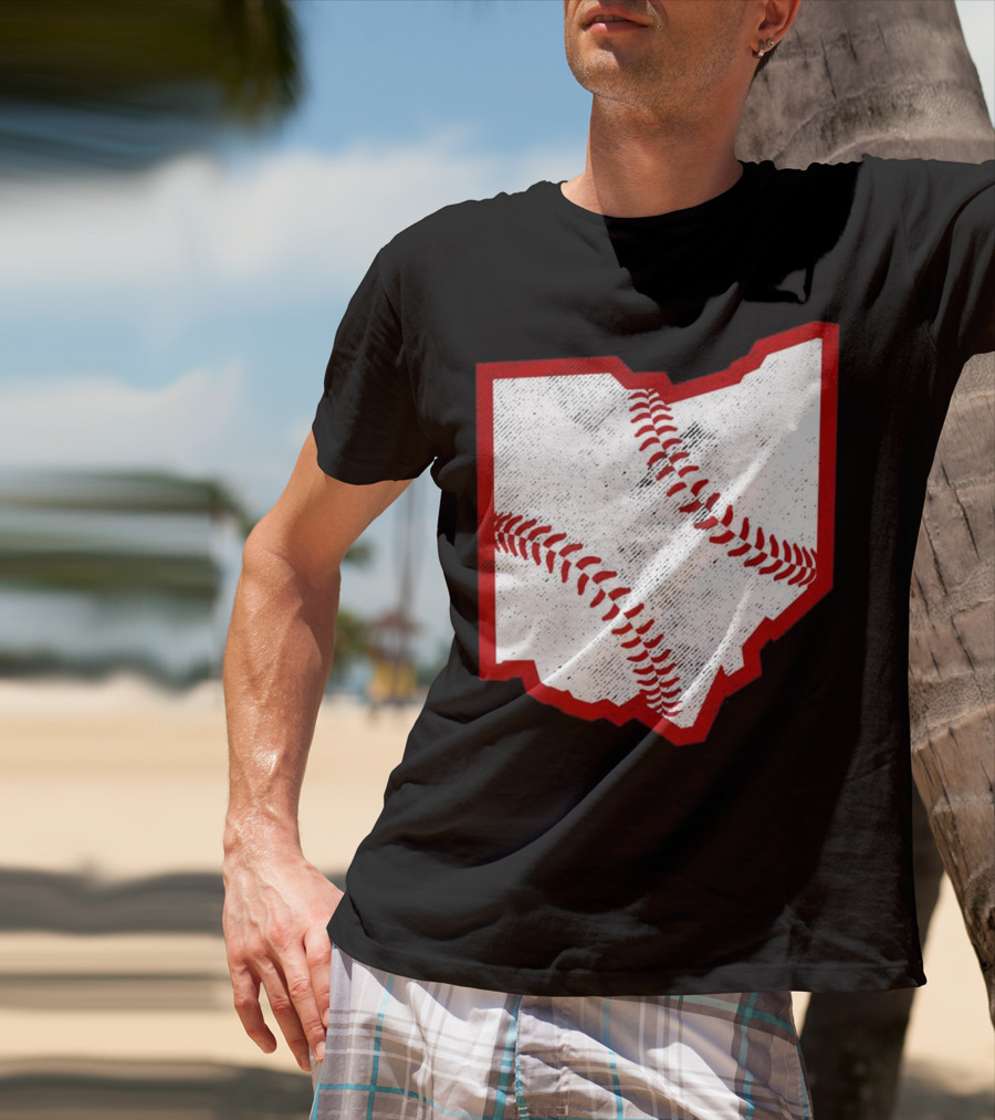 Ohio Baseball Map With Red Stitching T-Shirt
