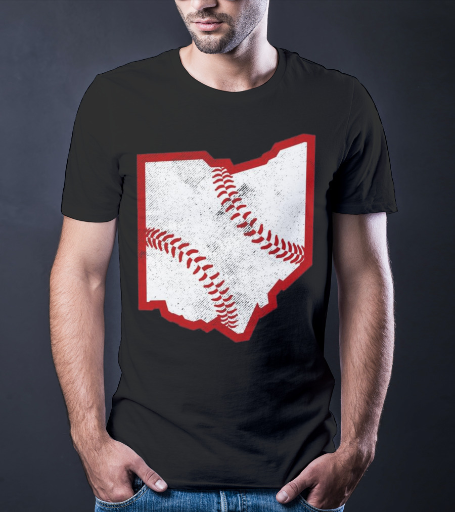 Ohio Baseball Map With Red Stitching T-Shirt