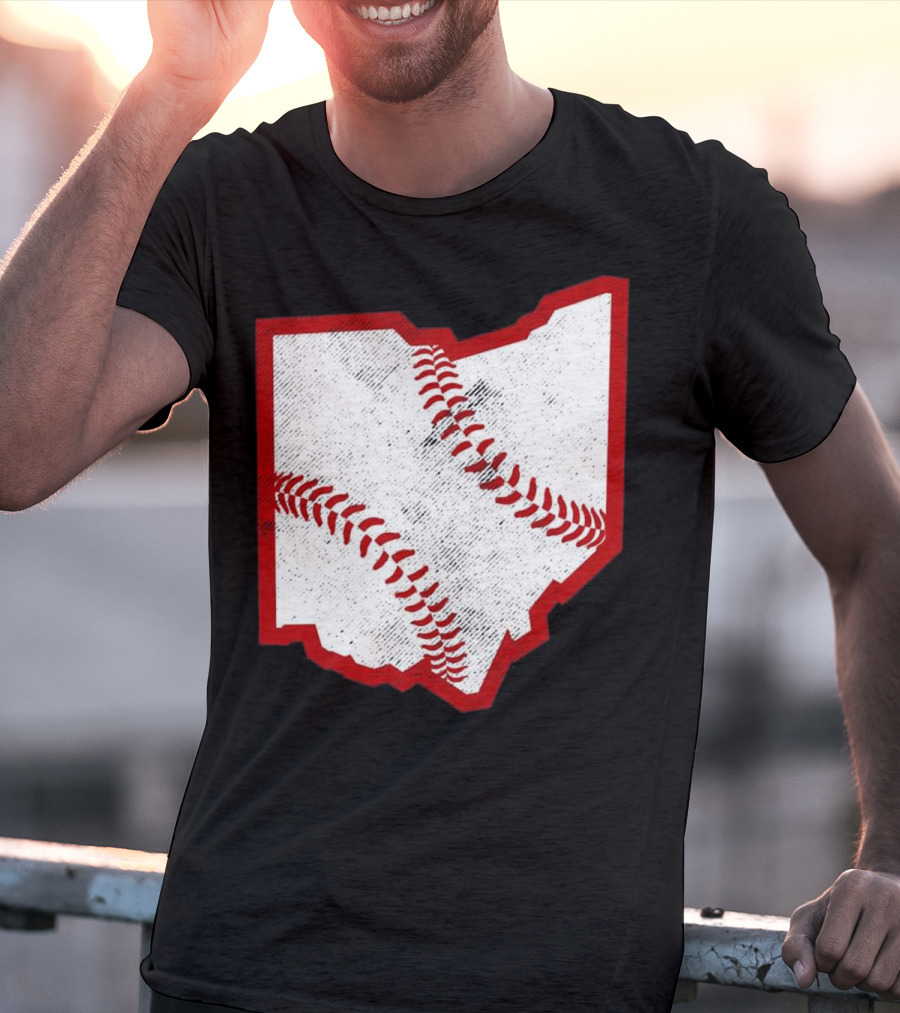 Ohio Baseball Map With Red Stitching T-Shirt