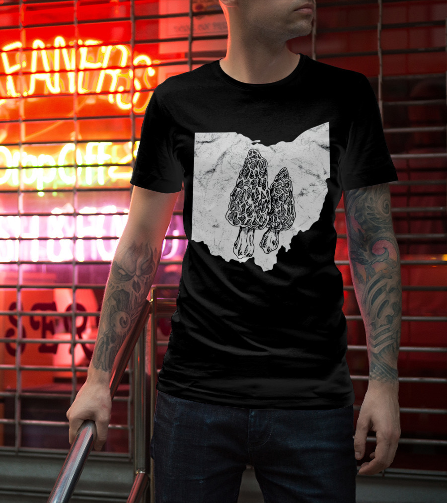 Ohio Morel Mushroom Hunting Map With Illustrated Morels T-Shirt