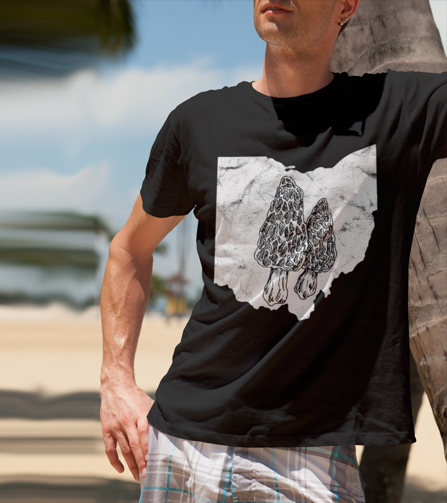 Ohio Morel Mushroom Hunting Map With Illustrated Morels T-Shirt