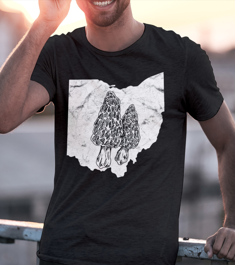 Ohio Morel Mushroom Hunting Map With Illustrated Morels T-Shirt