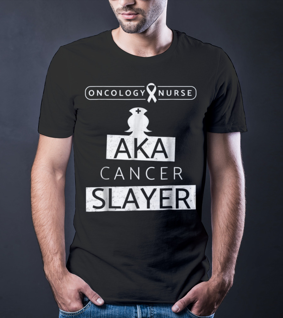 Oncology Nurse Ribbon AKA Cancer Slayer Bold Empowering Text T-Shirt