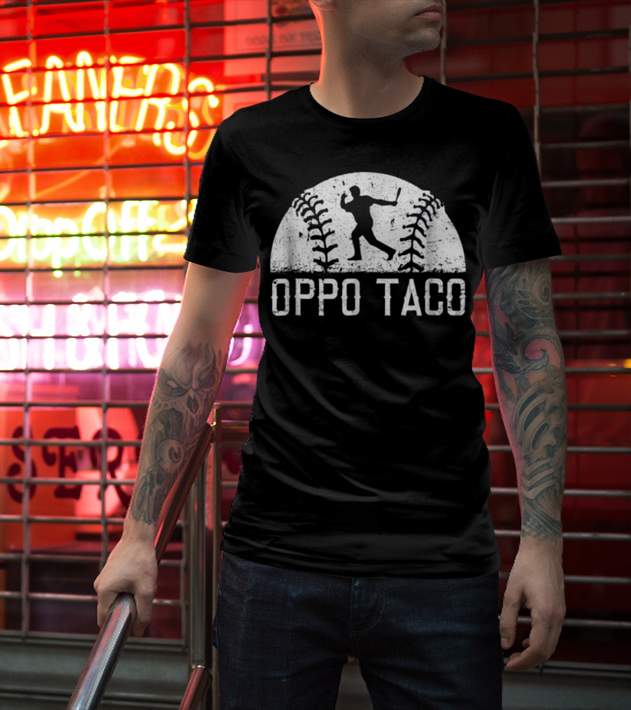 Oppo Taco Baseball Batter Silhouette With Stitching T-Shirt