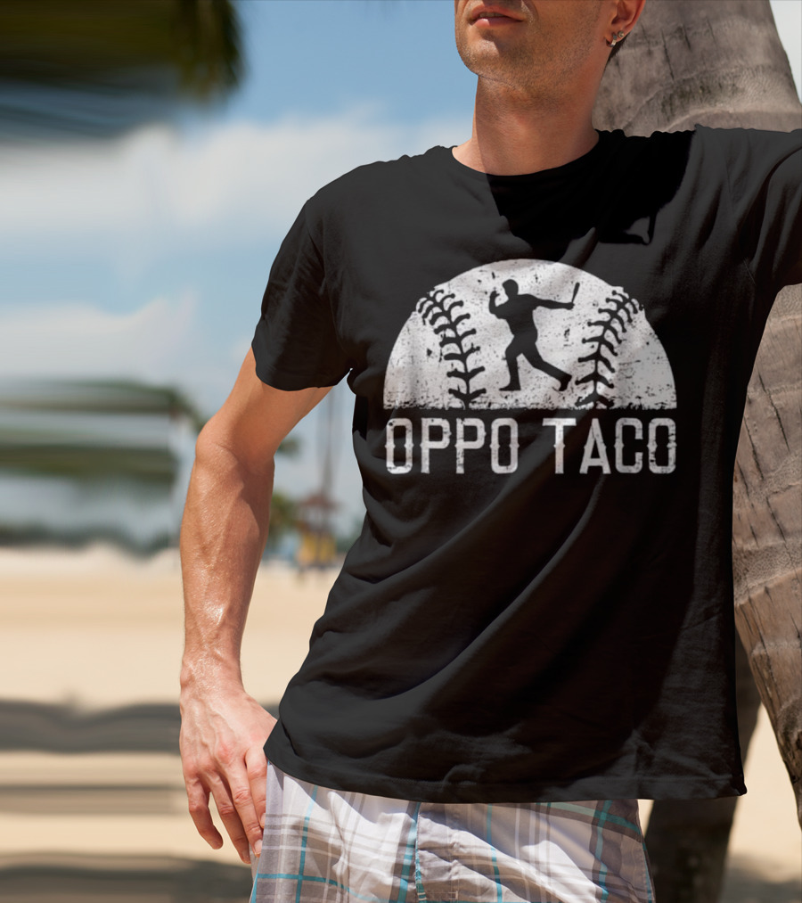 Oppo Taco Baseball Batter Silhouette With Stitching T-Shirt