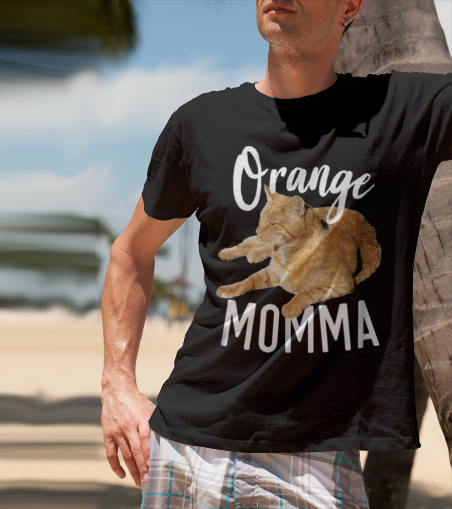 Orange Momma Tabby Cat Lover Graphic Text With Orange Tabby Cat Image T-Shirt