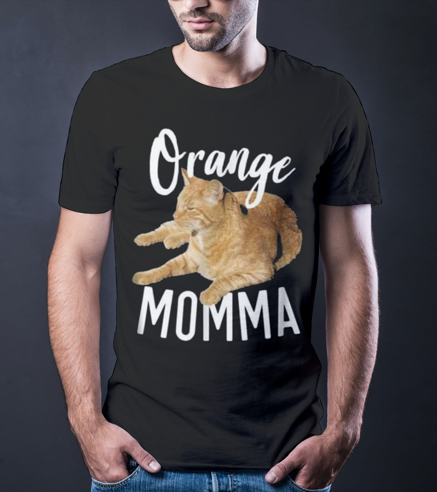 Orange Momma Tabby Cat Lover Graphic Text With Orange Tabby Cat Image T-Shirt