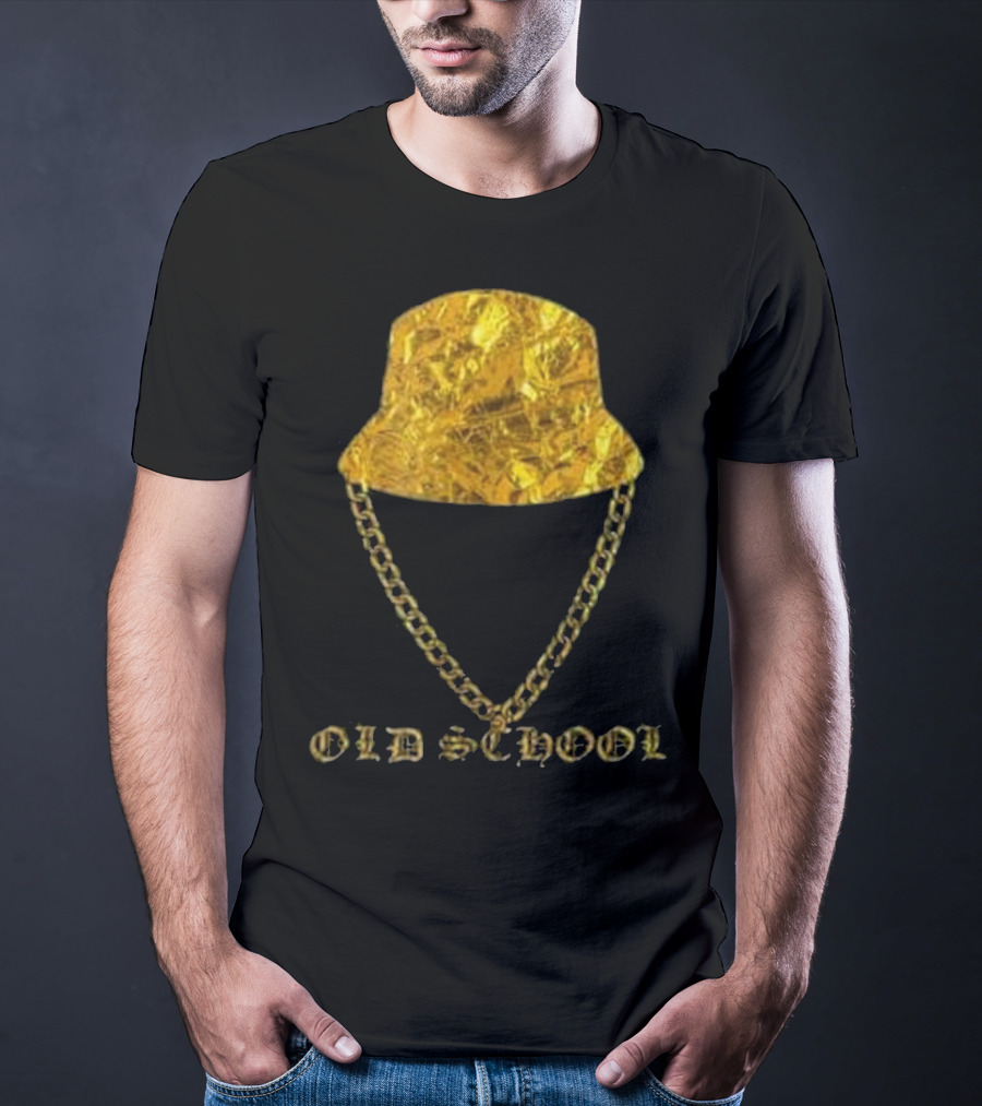 Old School 80s Hip Hop Gold Chain Bucket Hat T-Shirt