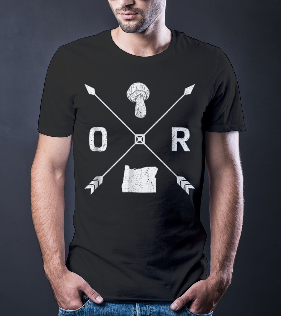 Oregon Morel Mushroom Hunting Graphic Map And Arrow X T-Shirt