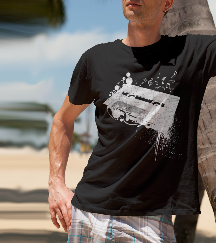 Old School 80s Cassette Tape With Musical Notes Grunge Hip Hop T-Shirt