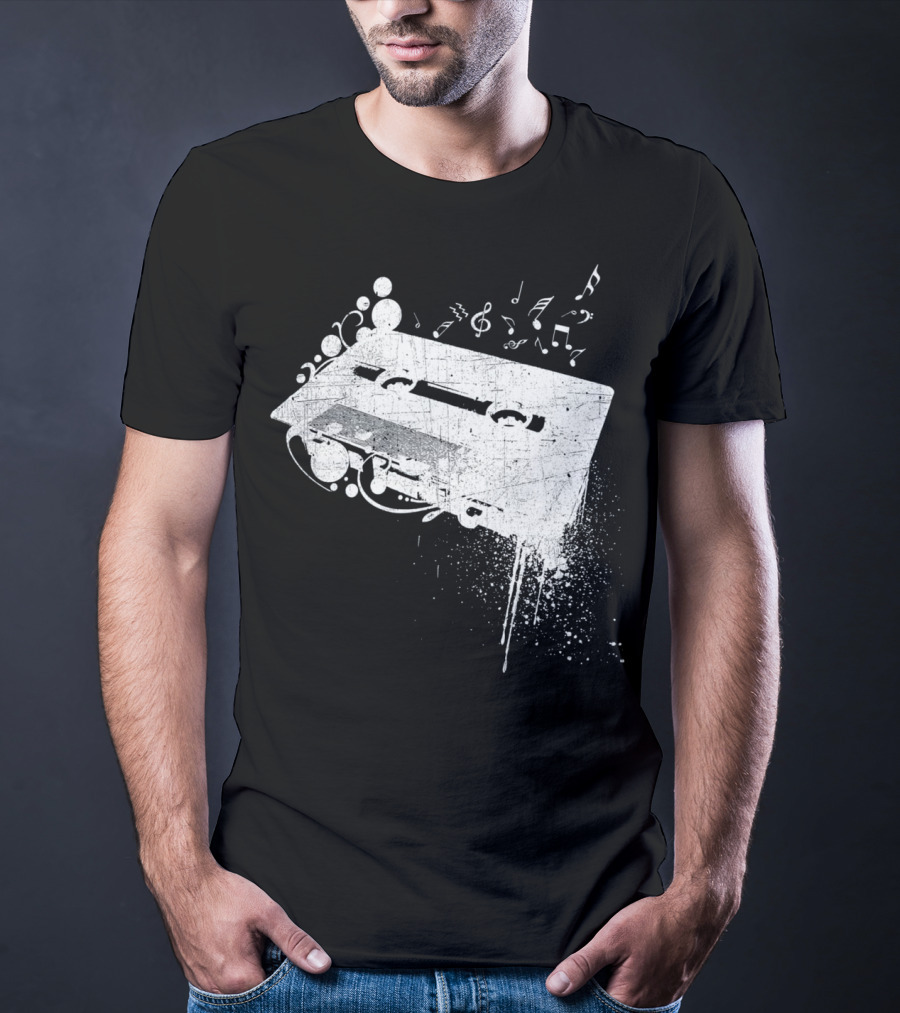 Old School 80s Cassette Tape With Musical Notes Grunge Hip Hop T-Shirt