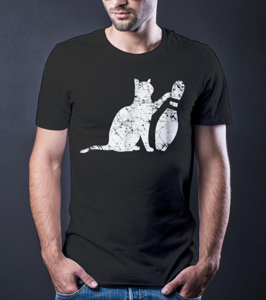 Ornery Alley Cat Tipping Bowling Pin Vintage T-Shirt