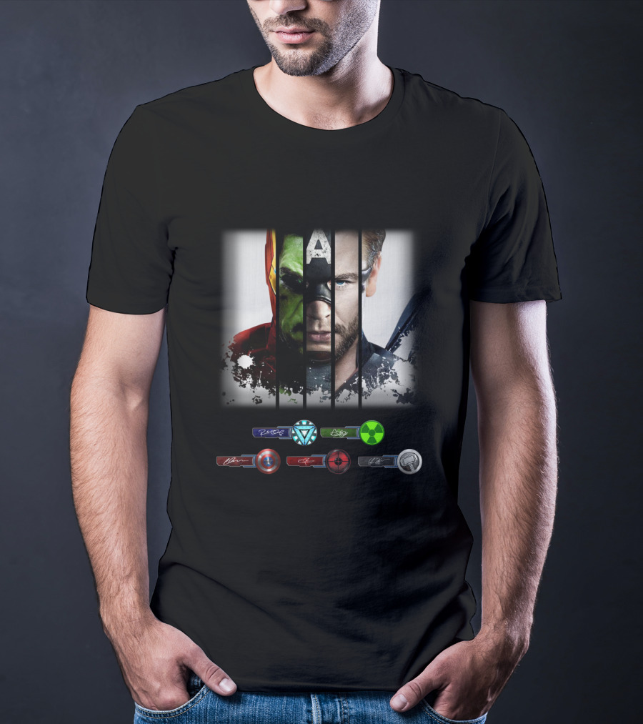 MARVEL Iron Man Hulk Captain America Wolverine Black Widow Hero Symbols T-Shirt