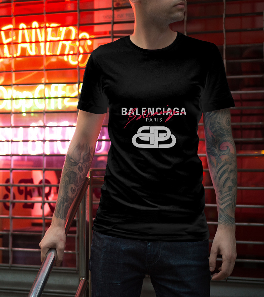 Balenciaga Paris Logo With Red Scribble Stripe T-Shirt