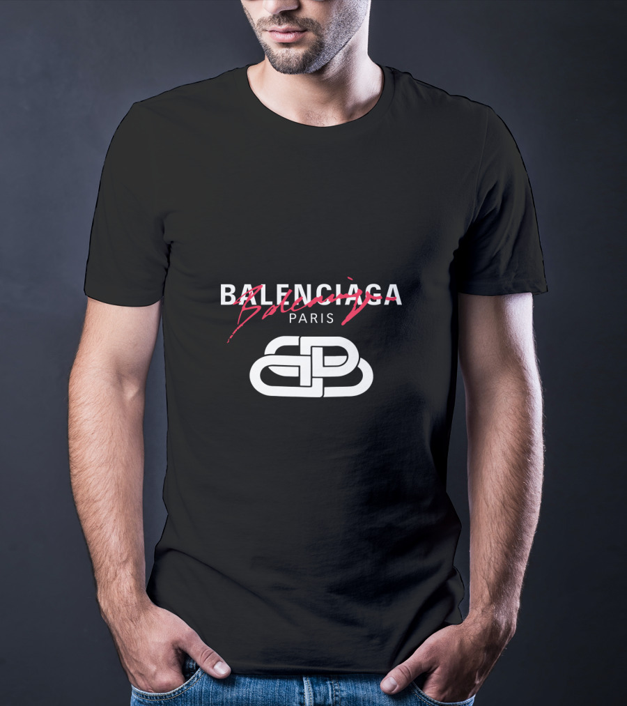 Balenciaga Paris Logo With Red Scribble Stripe T-Shirt