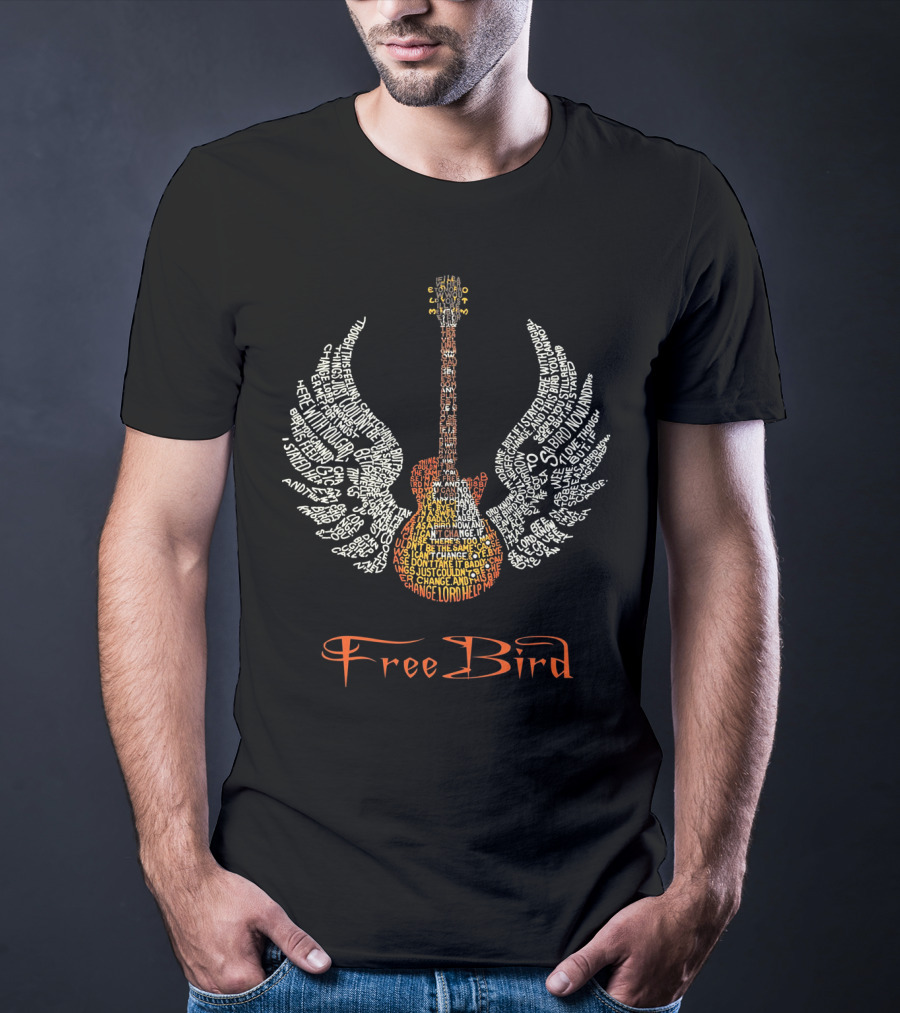 Free Bird Guitar Wings Phrase Art T-Shirt
