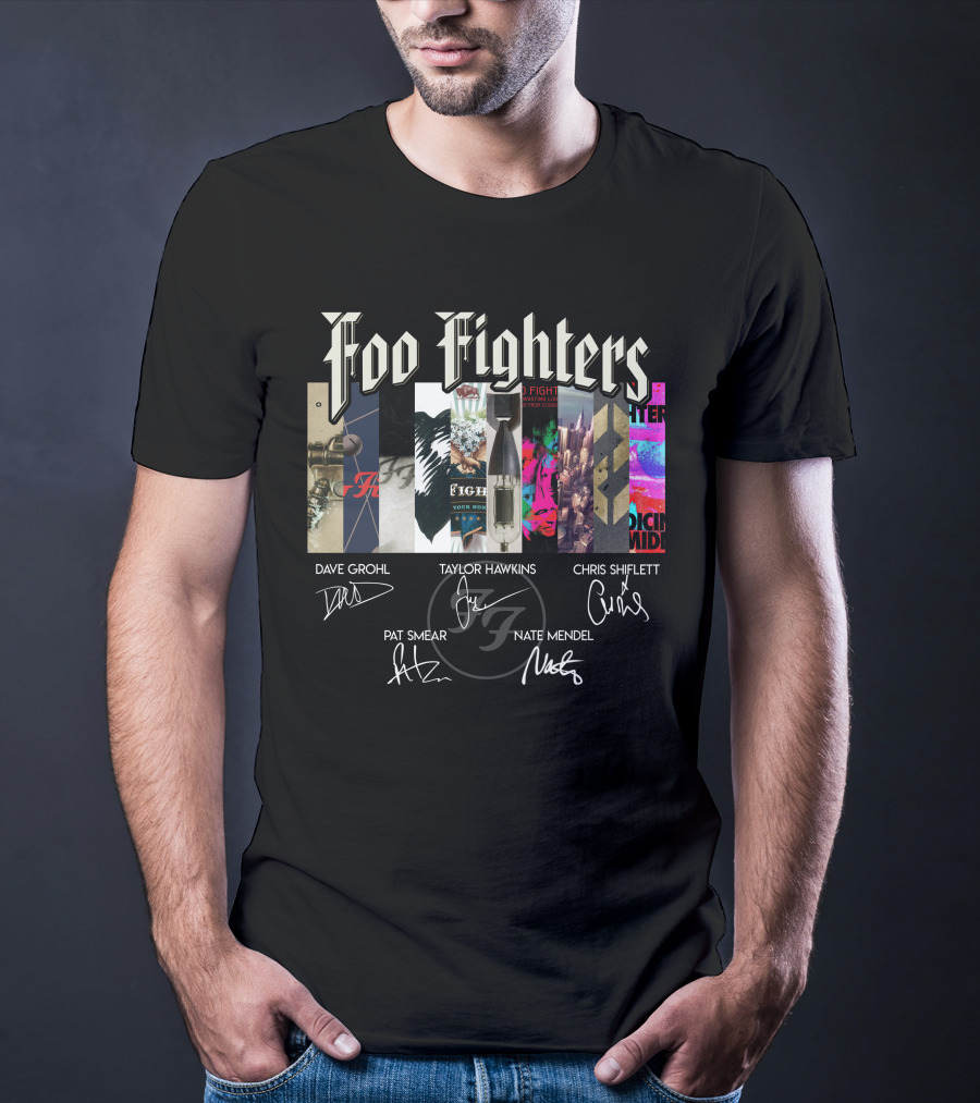 Foo Fighters Album Collage With Band Member Signatures T-Shirt