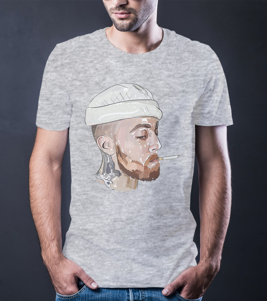 Graphic Beanie Skull Smoking T-Shirt