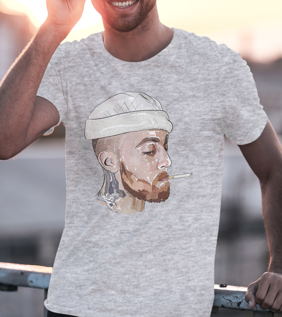 Graphic Beanie Skull Smoking T-Shirt