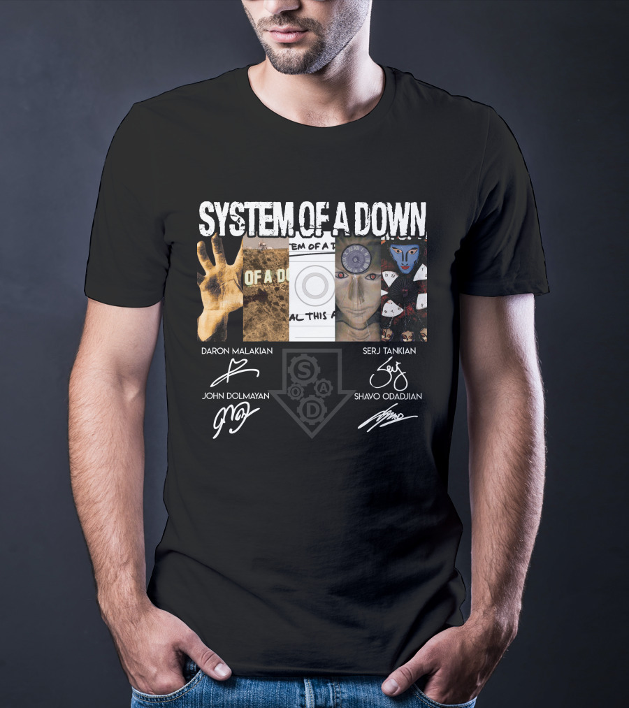 System Of A Down Album Signatures Daron Malakian Serj Tankian John Dolmayan Shavo Odadjian T-Shirt