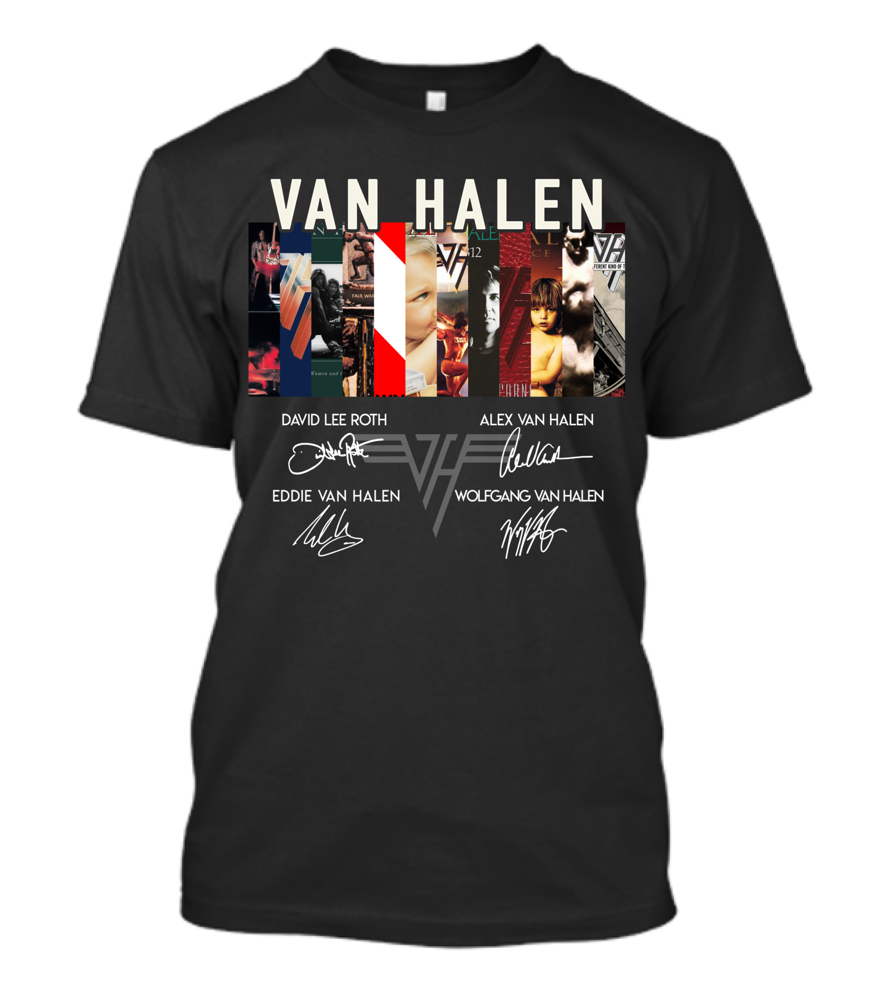 Van Halen Album Covers And Band Member Signatures Collection T-Shirt