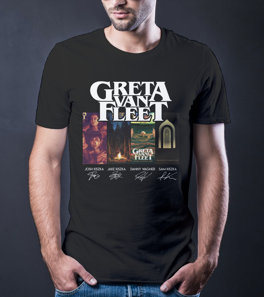 Greta Van Fleet Josh Kiszka Jake Kiszka Danny Wagner Sam Kiszka Signatures T-Shirt