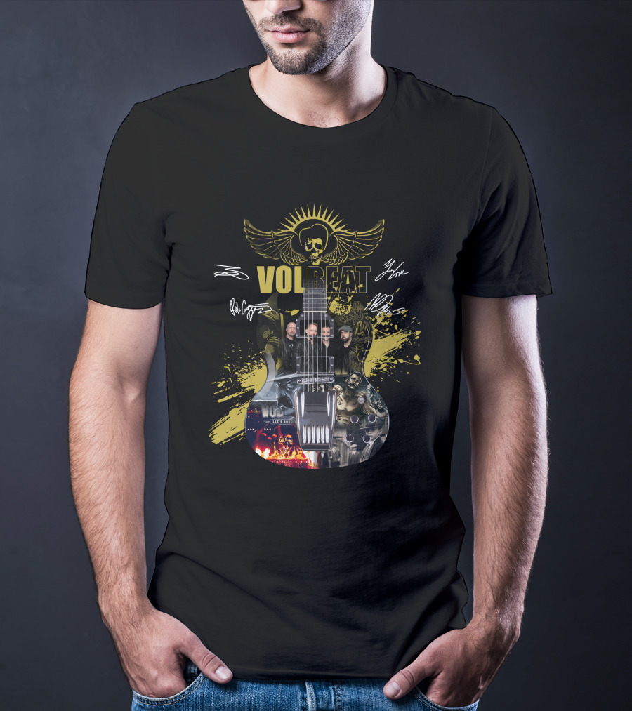 Volbeat Guitar Art With Band Members And Autographs T-Shirt