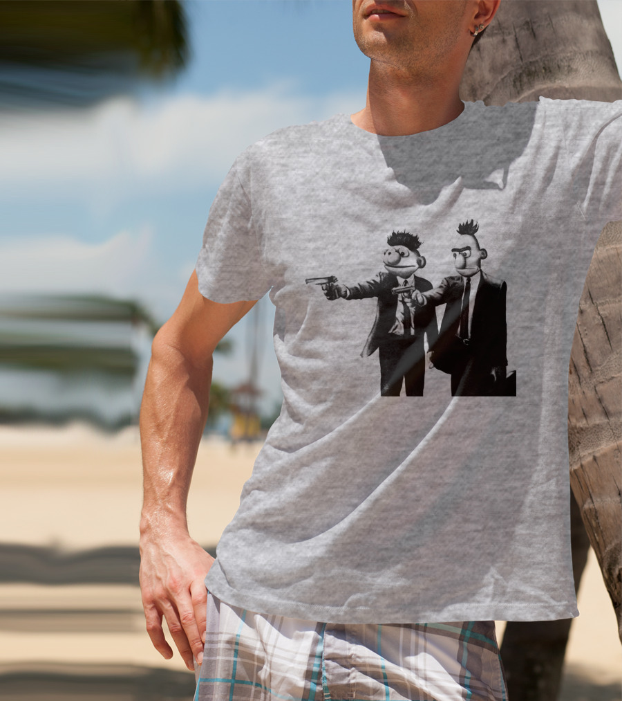 Pulp Fiction Style Characters On Yellow T-Shirt