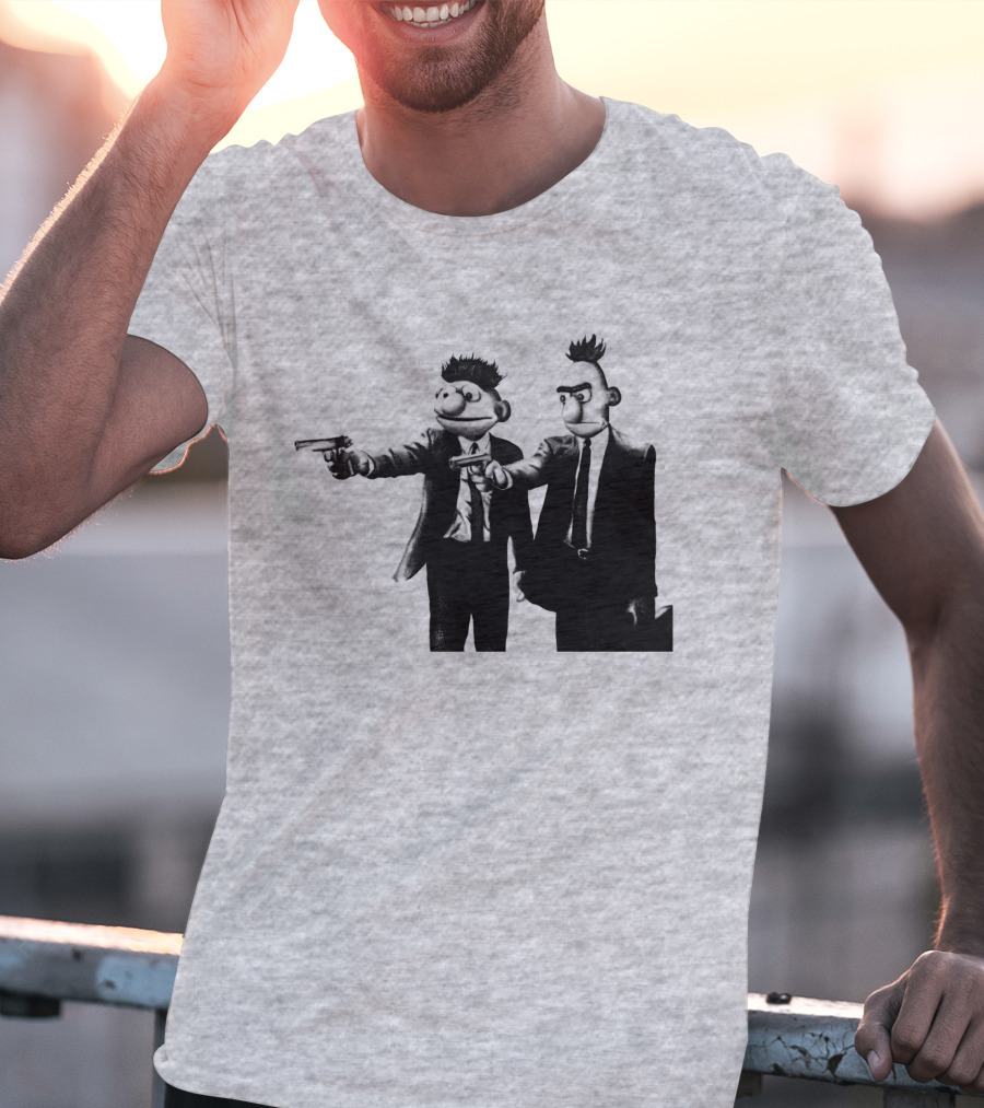 Pulp Fiction Style Characters On Yellow T-Shirt