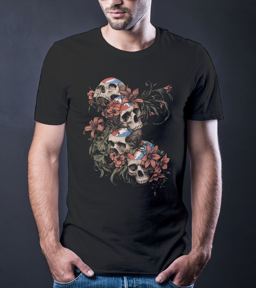 Skull And Floral Grateful Dead Lightning Roses T-Shirt