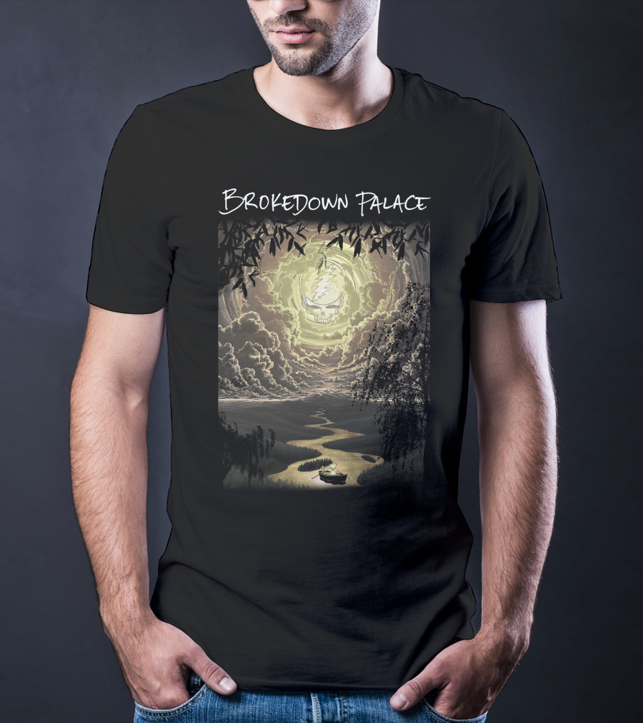 Brokedown Palace Grateful Dead Skull Lightning Flowing River Scene T-Shirt