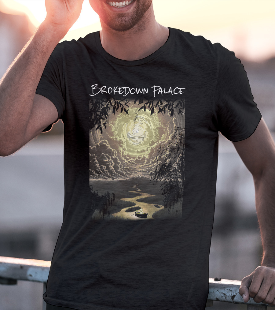 Brokedown Palace Grateful Dead Skull Lightning Flowing River Scene T-Shirt