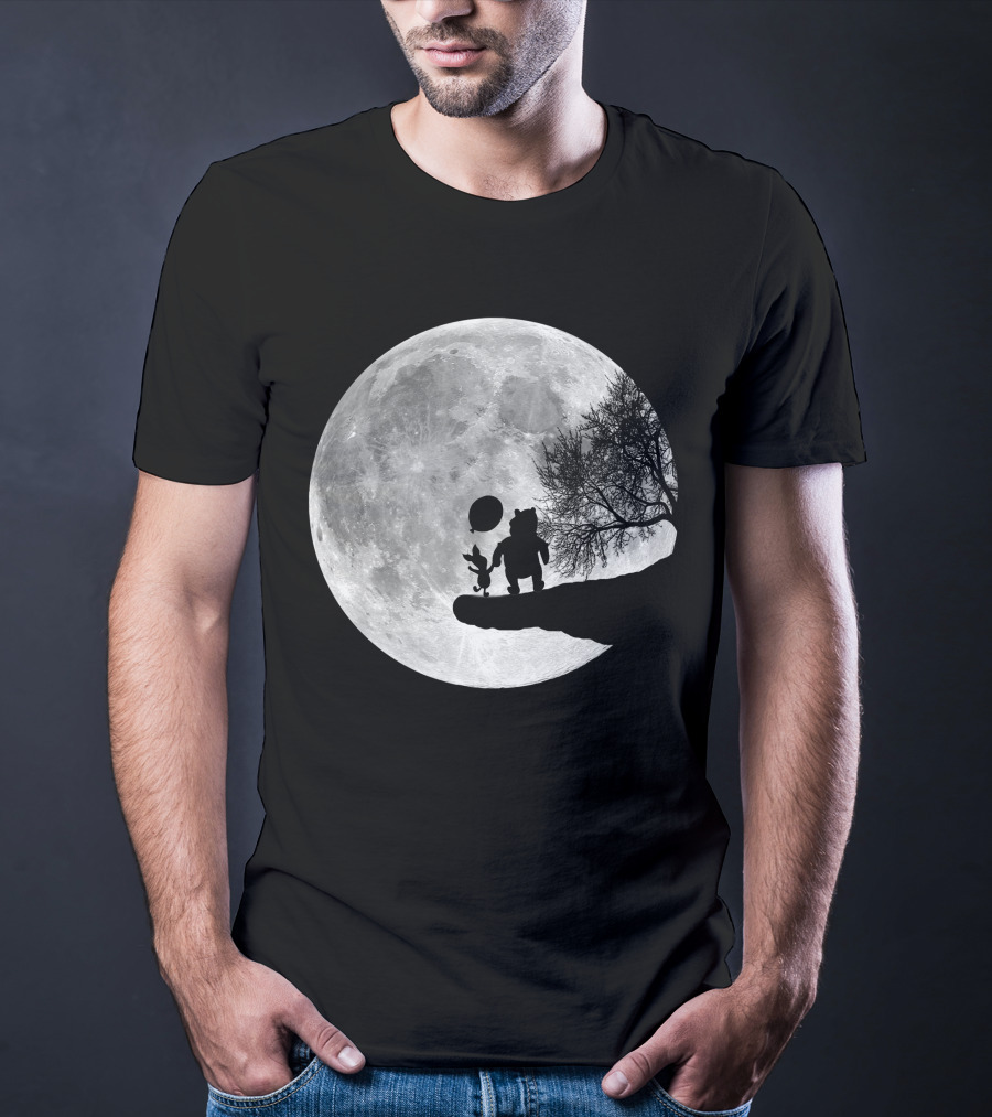 Pooh And Winnie Silhouettes Against Full Moon T-Shirt