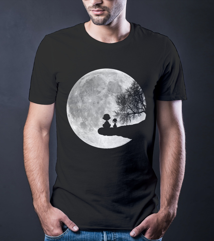 Snoopy And Charlie Moonlit Silhouette Pals On The Edge T-Shirt