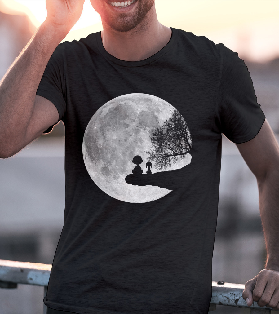 Snoopy And Charlie Moonlit Silhouette Pals On The Edge T-Shirt