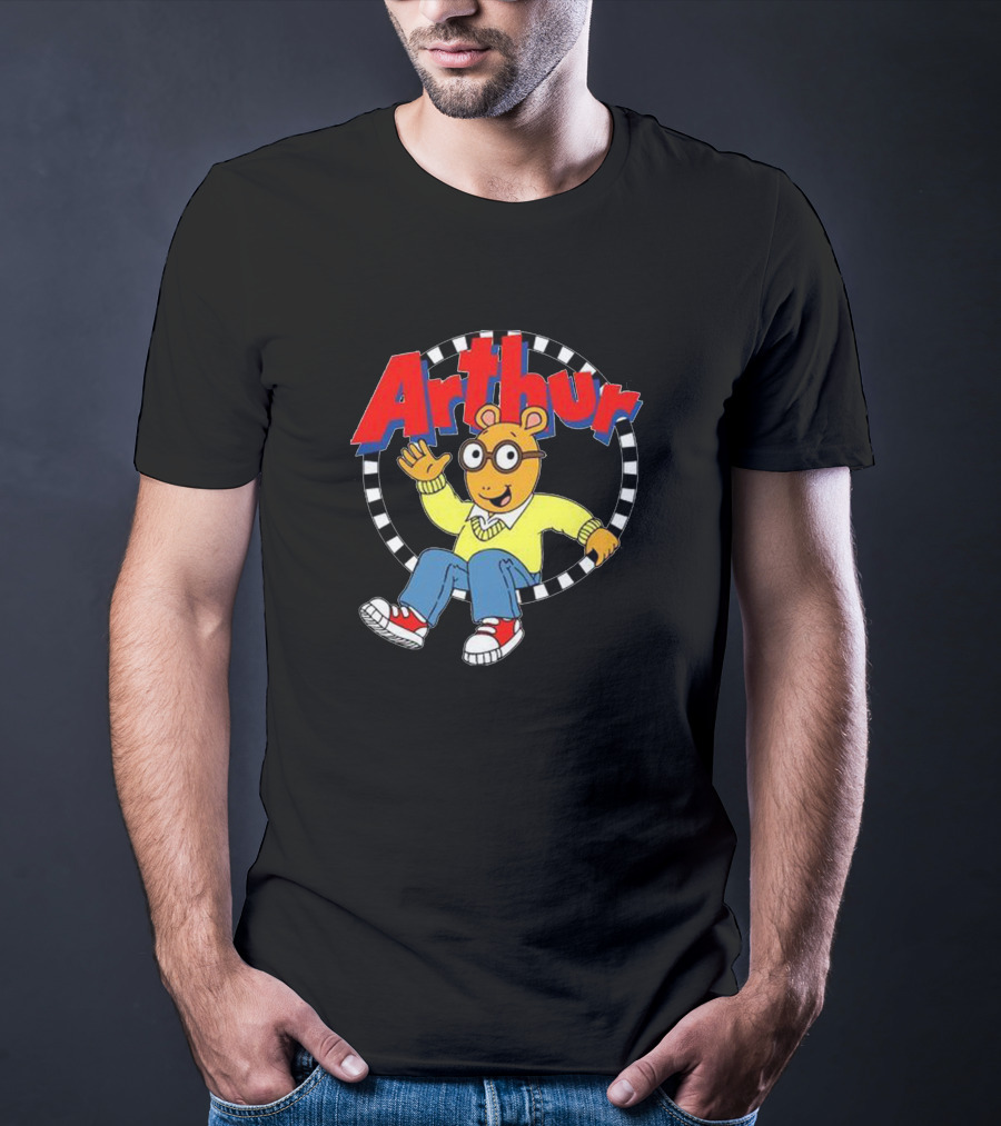 Arthur Retro Kids TV Character In Classic Outfit With Checkerboard Circle T-Shirt