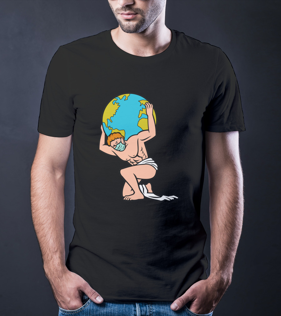 Atlas With Surgical Mask Lifting The World T-Shirt