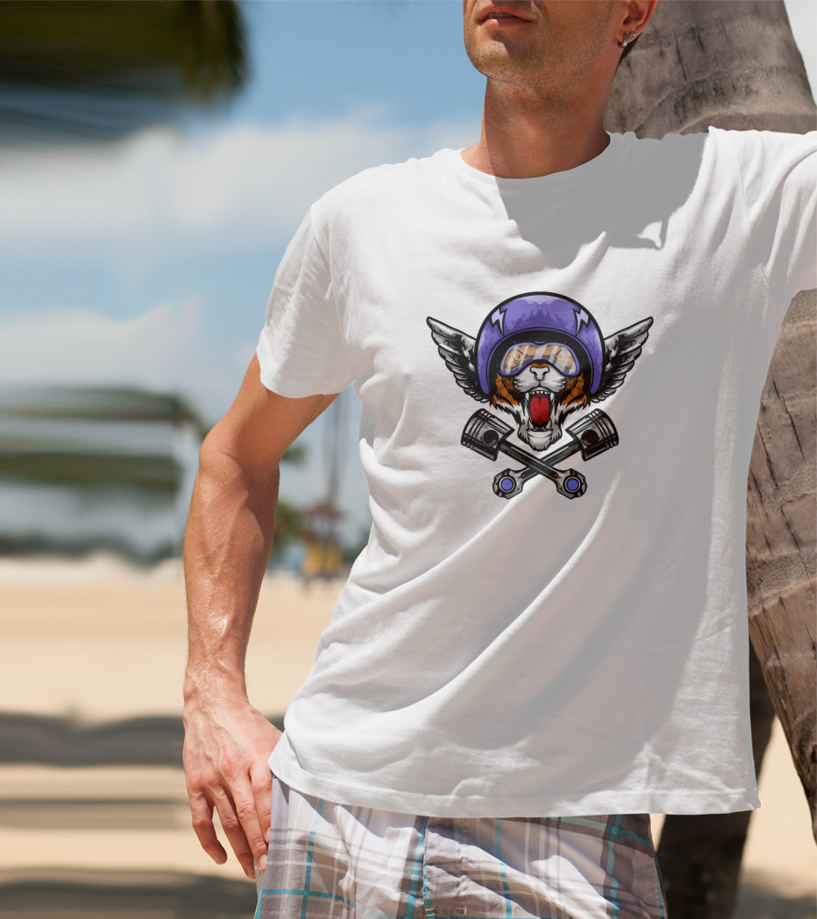 Auman Tiger 1443279 Winged Helmet Tiger With Goggles And Crossed Pistons T-Shirt